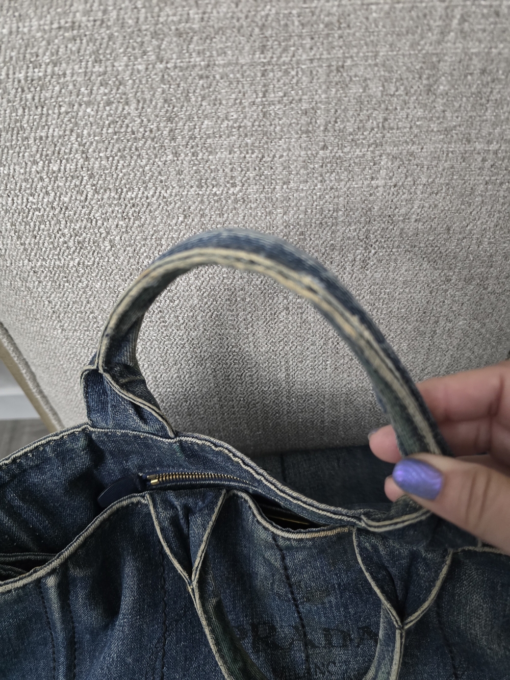 Prada Canapa Denim Tote Bag Blue Canvas Handbag Medium - Picture 10 of 14